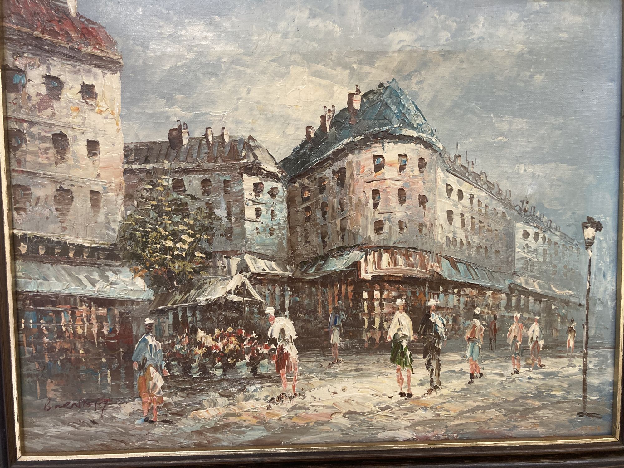 Burnett, oil on canvas, Paris street scene, signed, 30 x 40cm